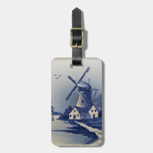 Etiqueta Para Maletas Molino de viento Delft azul vintage