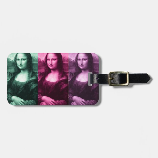 Etiqueta Para Maletas Mona Lisa Púrpura Rosa Verde (Frente Horizontal)
