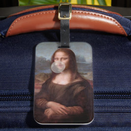 Etiqueta Para Maletas Mona Lisa soplando chicle de burbuja gris