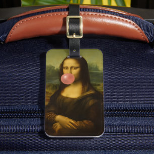 Etiqueta Para Maletas Mona Lisa Soplando Goma Rosa