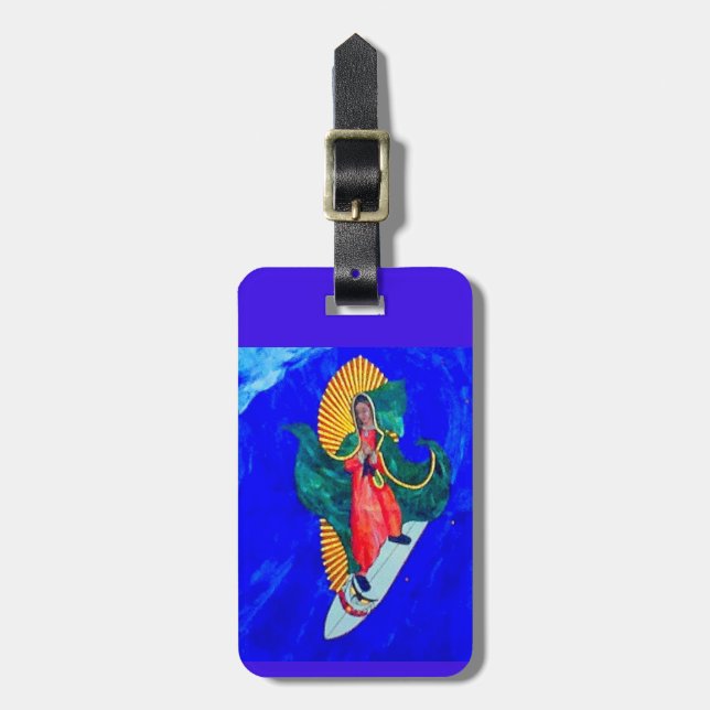 Etiqueta Para Maletas monja con capa de surf (Frente Vertical)