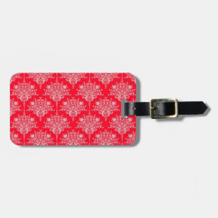 Etiqueta Para Maletas Mono Patrón de Damasco Floral Rojo y Blanco Lindo
