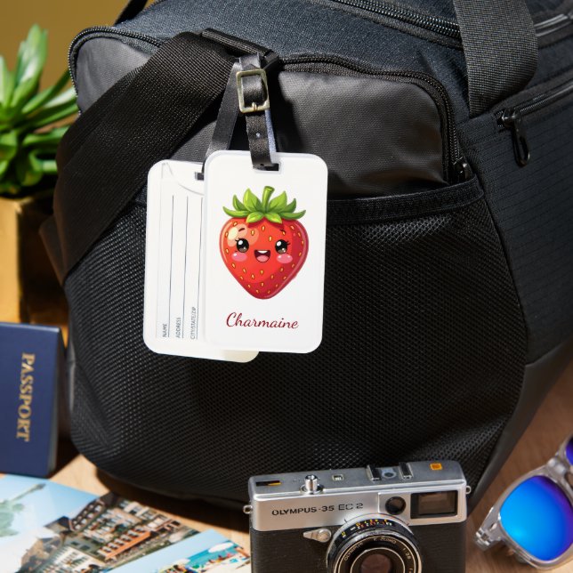 Etiqueta Para Maletas Monogram cute strawberry kawaii (Anverso & Reverso)