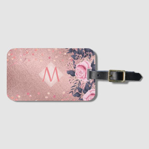 Etiqueta Para Maletas MONOGRAM floral azul rosado giratorio giratorio de