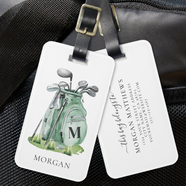Etiqueta Para Maletas Monogram Green Golf Bag (Monogram Green Golf Bag Luggage Tag)
