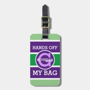 Etiqueta Para Maletas Monogram Hand Off My Bag sobre Verde Blanco Purpur