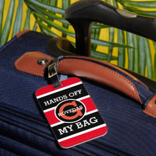 Etiqueta Para Maletas Monogram Hands Off My Bag Texto en Rojo Blanco Neg
