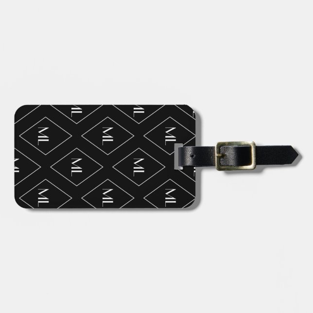 Etiqueta Para Maletas Monogram Initials Geometric Pattern Black (Frente Horizontal)