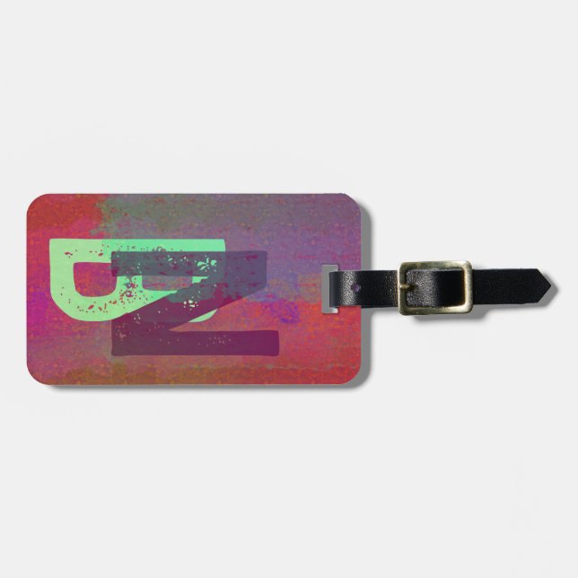 Etiqueta Para Maletas Monogram Initials Grunge Funky Purple Green Art (Frente Horizontal)