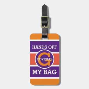 Etiqueta Para Maletas Monogram Manos fuera de mi bolso Texto Naranja Bla