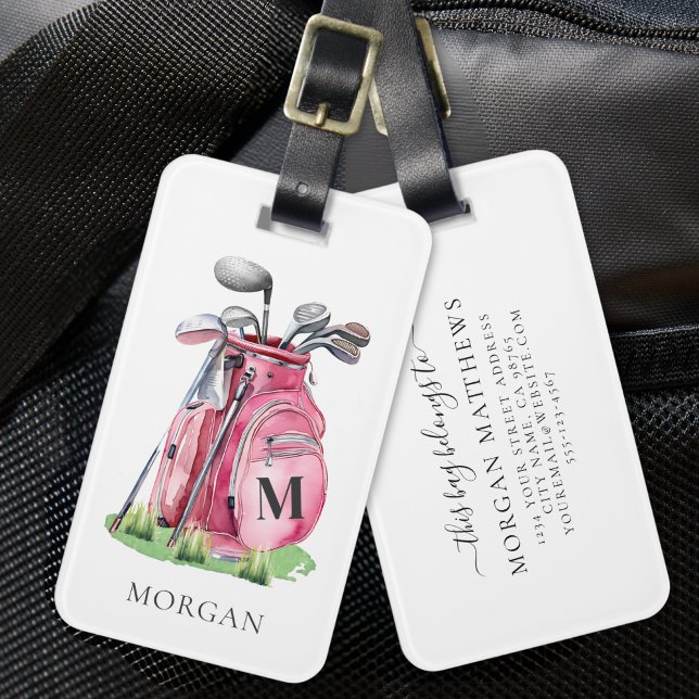 Etiqueta Para Maletas Monogram Pink Golf Bag (Monogram Pink Golf Bag Luggage Tag)