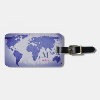 Etiqueta Para Maletas Monogram World Map Blue Pink Name Gift Favor