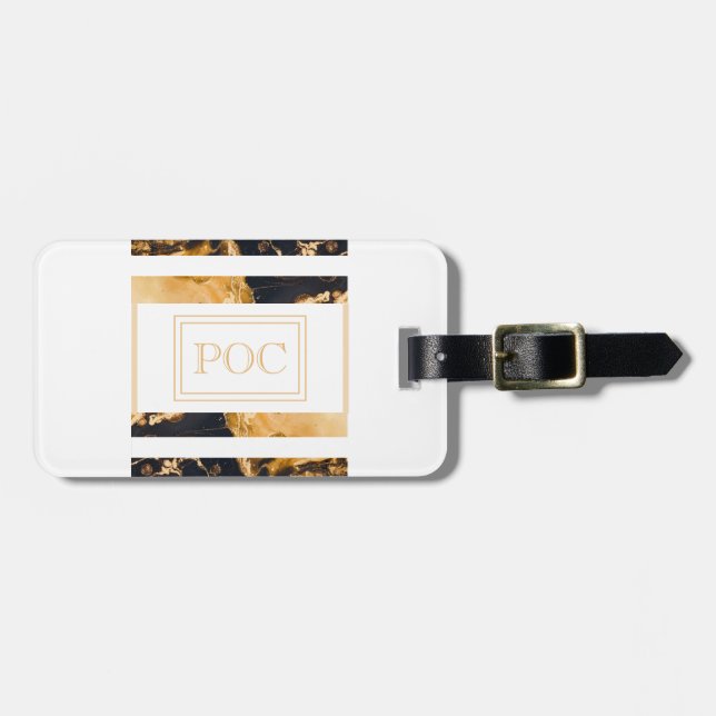 Etiqueta Para Maletas Monograma abstracto de oro azul oscuro (Frente Horizontal)