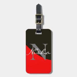 Etiqueta Para Maletas Monograma abstracto rojo y negro