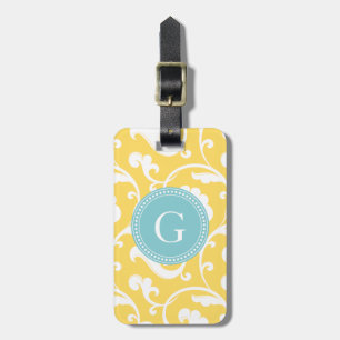 Etiqueta Para Maletas Monograma amarillo femenino elegante del estampado