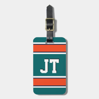 Etiqueta Para Maletas Monograma Aqua Green and Naranja Sports Strips