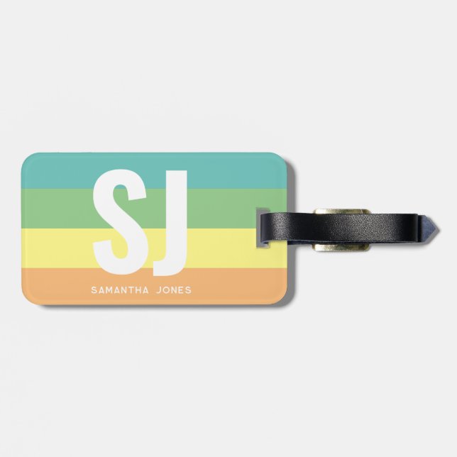 Etiqueta Para Maletas Monograma Arcoiris moderno Bandas negritas Inicial (Atrás Horizontal)