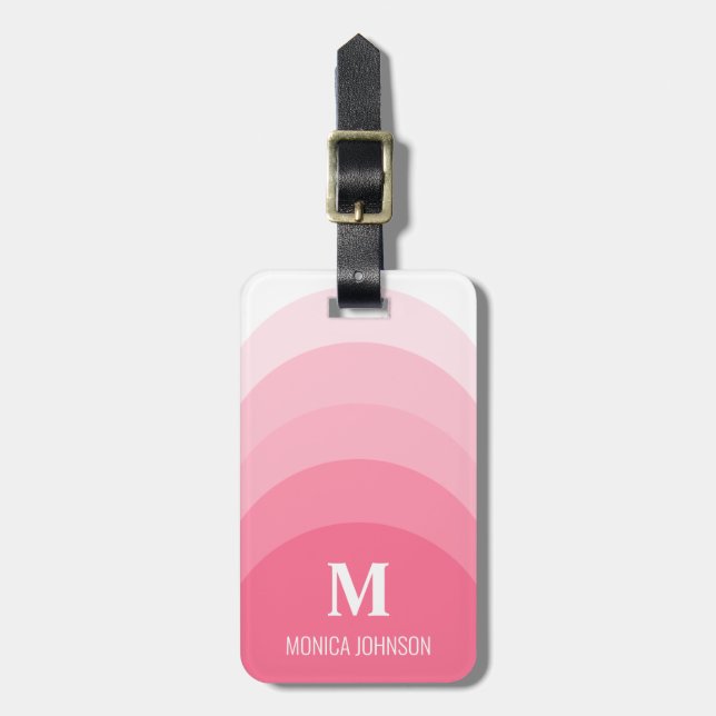 Etiqueta Para Maletas Monograma arcoiris Nombre personalizado Banda rosa (Frente Vertical)