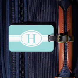 Etiqueta Para Maletas Monograma azul claro del protector ovalado de band