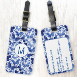 Etiqueta Para Maletas Monograma azul de la acuarela de mariposa<br><div class="desc">Pintura de mariposa color azul y blanco índigo para hacer que tus bolsos de viaje destaquen de la multitud. Arte original de Nic Squirrell. Cambie la información inicial del monograma y de contacto sobre el reverso para personalizarlo.</div>
