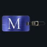 Etiqueta Para Maletas Monograma azul de la marina cepillado nombre de gu<br><div class="desc">Monograma azul de la marina cepillado Metalizado de guión de la jugada marca de la bolsa</div>