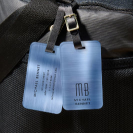 Etiqueta Para Maletas Monograma Azul Elegante