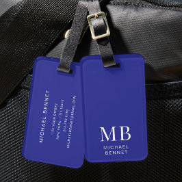 Etiqueta Para Maletas Monograma Azul Moderno