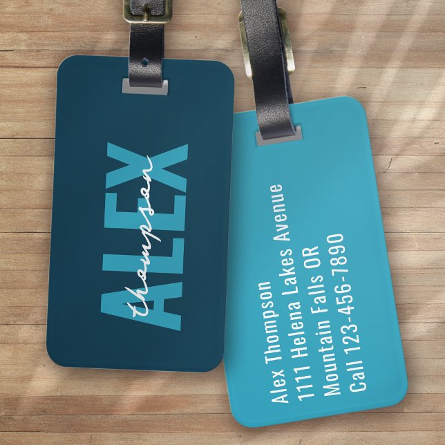 Etiqueta Para Maletas Monograma azul personalizado (Subido por el creador)