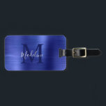 Etiqueta Para Maletas Monograma azul real metálico cepillado simple<br><div class="desc">Etiqueta de portaequipajes metálico real azul monograma simple cepillado</div>
