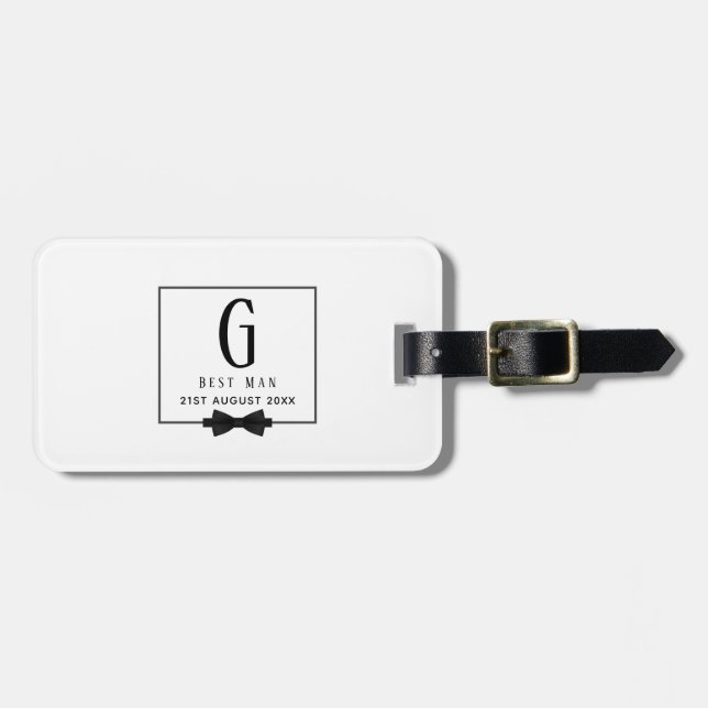 Etiqueta Para Maletas Monograma BEST MAN Groomsmen Groomsman Black Tie (Frente Horizontal)