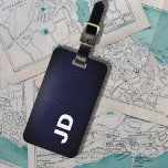 Etiqueta Para Maletas Monograma blanco de línea azul Dakr elegante simpl<br><div class="desc">Sencillo y elegante etiqueta de equipaje de lino azul oscuro con su monograma.</div>