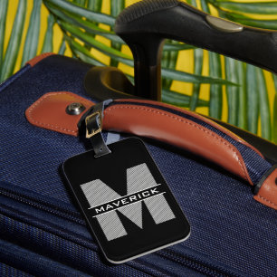 Etiqueta Para Maletas Monograma blanco grisáceo negro nombre masculina m