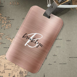 Etiqueta Para Maletas Monograma blanco negro Metalizado cepillado de oro