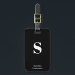 Etiqueta Para Maletas Monograma blanco negro sólido Nombre máquina de es<br><div class="desc">Sólida etiqueta de equipaje de máquina de escribir en blanco negro y blanco para sus viajes y vacaciones,  personalizar esta elegante bolsa con su propio monograma y nombre inicial.</div>