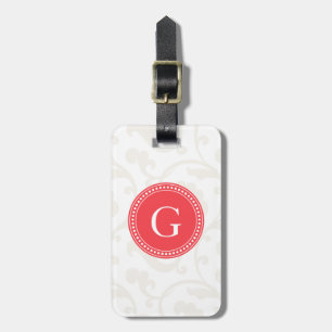 Etiqueta Para Maletas Monograma blanco rojo femenino elegante del