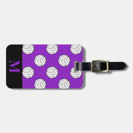 Etiqueta Para Maletas Monograma Bolas de voleibol blanco negro, morado