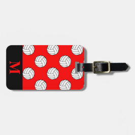 Etiqueta Para Maletas Monograma Bolas de voleibol blanco negro, rojo