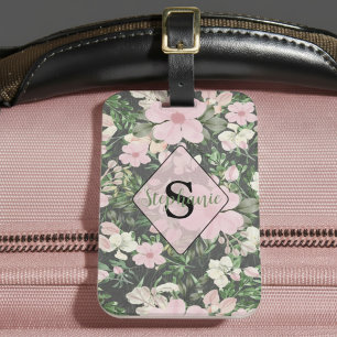 Etiqueta Para Maletas Monograma Botánico Rosa Lush Vintage