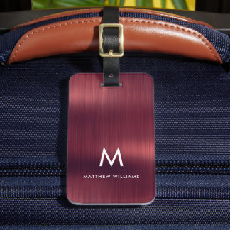 Etiqueta Para Maletas Monograma Burgundy Falso Acero Metalizado Cepillad