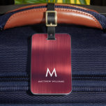 Etiqueta Para Maletas Monograma Burgundy Faux Cepillado Acero metálico<br><div class="desc">Monograma Burgundy Faux Brushed Metallic Steel Lumalettag</div>