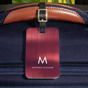 Etiqueta Para Maletas Monograma Burgundy Faux Cepillado Acero metálico