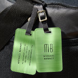 Etiqueta Para Maletas Monograma cepillado verde Metalizado<br><div class="desc">Etiqueta personalizada de portaequipajes metálicos de Monograma Verde Faux cepillado.</div>