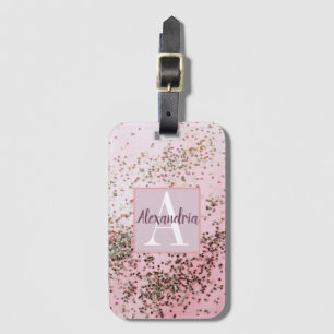 Etiqueta Para Maletas Monograma Champagne Confetti Rosa