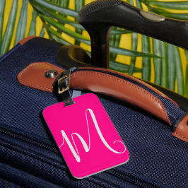 Etiqueta Para Maletas monograma chic rosa caliente 