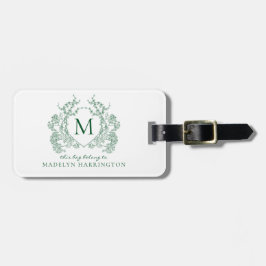 Etiqueta Para Maletas Monograma clásico botánico verde floral cresta