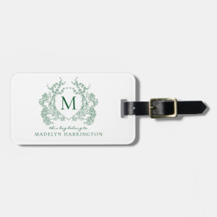 Etiqueta Para Maletas Monograma clásico botánico verde floral cresta