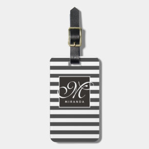 Etiqueta Para Maletas Monograma clásico de guiones rayados de gris y bla