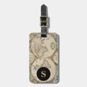 Etiqueta Para Maletas Monograma Clásico Viaje Viaje Viejo Viejo Mapa Mun