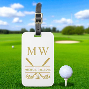 Etiqueta Para Maletas Monograma Clubes de golf Oro blanco Personalizado