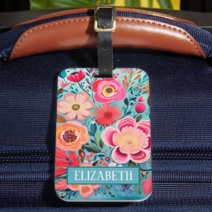 Etiqueta Para Maletas Monograma Coloroso Estilo Patrón Floral